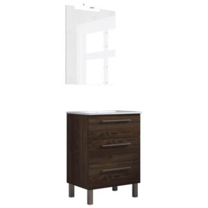 Ensemble de salle de bain meuble 60cm STAY THREE CLASSIC bois foncé - Vasque - Miroir - Applique