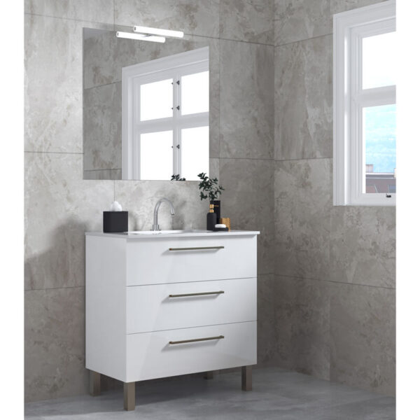 Meuble de salle de bain 80cm STAY THREE CLASSIC blanc brillant - Vasque en céramique – Image 2