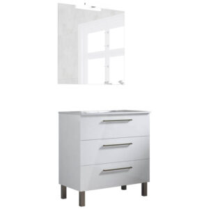 Ensemble de salle de bain meuble 80cm STAY THREE CLASSIC blanc brillant - Vasque - Miroir - Applique