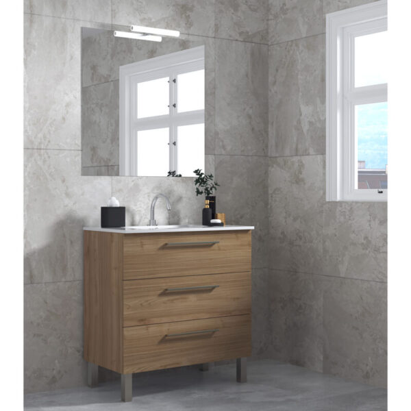 Meuble de salle de bain 80cm STAY THREE CLASSIC bois clair - Vasque en céramique – Image 2