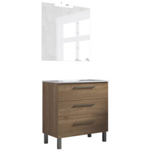 Ensemble de salle de bain meuble 80cm STAY THREE CLASSIC bois clair - Vasque - Miroir - Applique