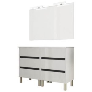 Ensemble de salle de bain meuble 120cm STAY THREE EDGE blanc brillant - Vasque - Miroir - Applique
