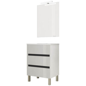 Ensemble de salle de bain meuble 60cm STAY THREE EDGE blanc brillant - Vasque - Miroir - Applique