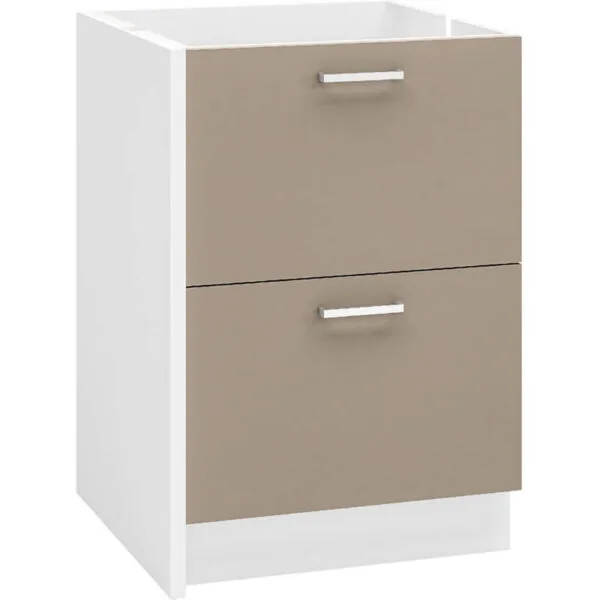 MODERNA Meuble bas ONELIA 60 cm mélaminé 16mm ARGILE 2 tiroirs