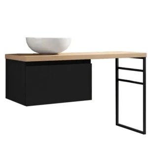 Ensemble de salle de bain meuble 100cm INDUSTRIAL DARK bois clair et noir - Vasque bol en céramique