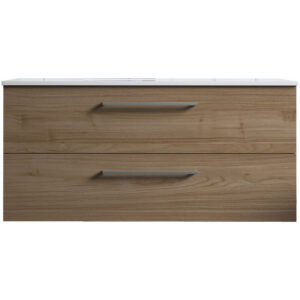 Meuble de salle de bain suspendu 100cm DOUBLE CLASSIC bois clair - Vasque en céramique