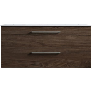 Meuble de salle de bain suspendu 100cm DOUBLE CLASSIC bois foncé - Vasque en céramique