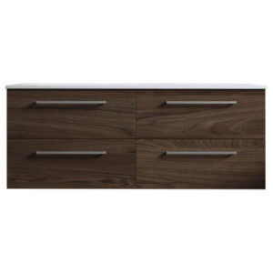 Meuble de salle de bain suspendu 120cm DOUBLE CLASSIC bois foncé - Vasque en céramique