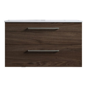 Meuble de salle de bain suspendu 80cm DOUBLE CLASSIC bois foncé - Vasque en céramique