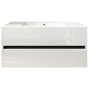 Meuble de salle de bain suspendu 100cm DOUBLE EDGE blanc brillant - Vasque en céramique