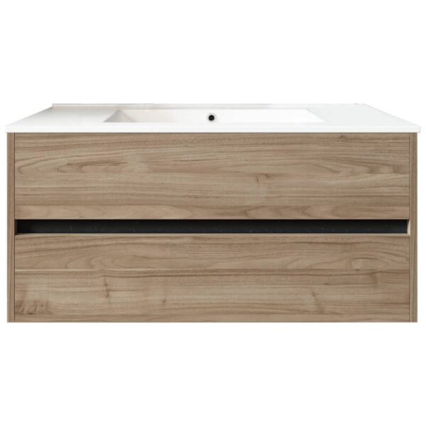 Meuble de salle de bain suspendu 100cm DOUBLE EDGE bois clair - Vasque en céramique