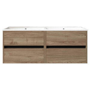 Meuble de salle de bain suspendu 120cm DOUBLE EDGE bois clair - Vasque en céramique