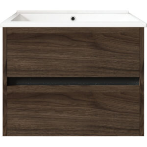 Meuble de salle de bain suspendu 60cm DOUBLE EDGE bois foncé - Vasque en céramique