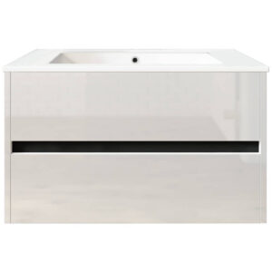 Meuble de salle de bain suspendu 80cm DOUBLE EDGE blanc brillant - Vasque en céramique