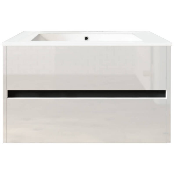 Meuble de salle de bain suspendu 80cm DOUBLE EDGE blanc brillant - Vasque en céramique