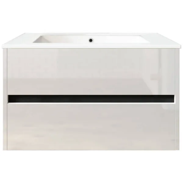 Meuble de salle de bain suspendu 80cm DOUBLE EDGE blanc brillant - Vasque en céramique