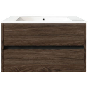 Meuble de salle de bain suspendu 80cm DOUBLE EDGE bois foncé - Vasque en céramique