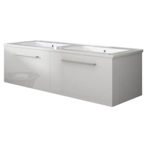 Meuble de salle de bain suspendu 120cm NICE CLASSIC blanc brillant - Vasque en céramique