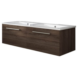 Meuble de salle de bain suspendu 120cm NICE CLASSIC bois foncé - Vasque en céramique