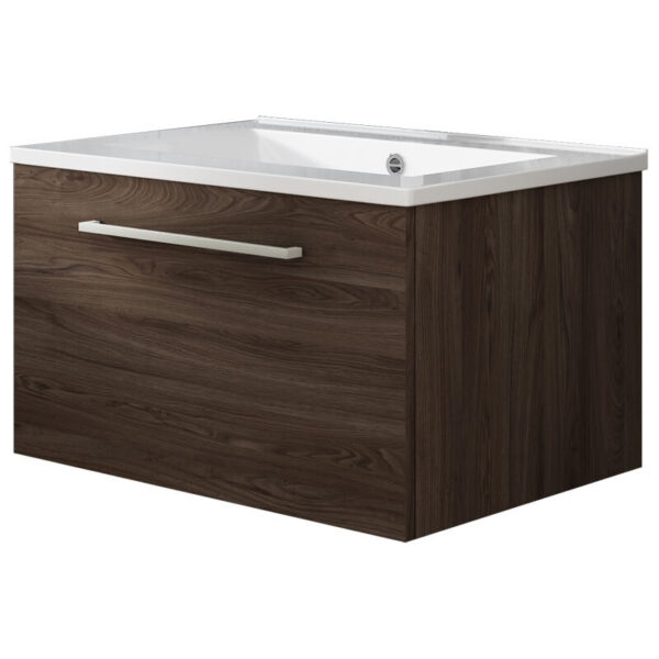 Meuble de salle de bain suspendu 60cm NICE CLASSIC bois foncé - Vasque en céramique