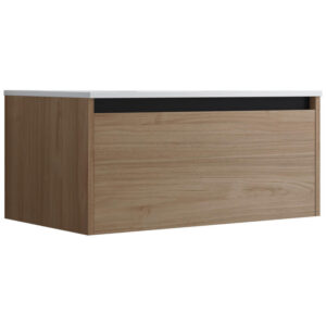 Meuble de salle de bain suspendu 80cm NICE EDGE bois clair - Vasque en céramique
