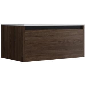 Meuble de salle de bain suspendu 80cm NICE EDGE bois foncé - Vasque en céramique