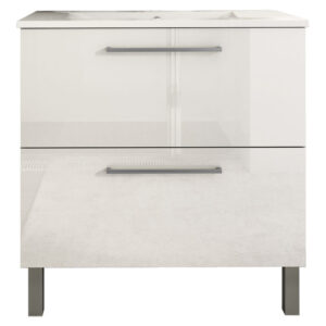 Meuble de salle de bain 80cm STAY TWO CLASSIC blanc brillant - Vasque en céramique