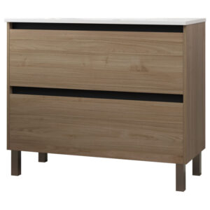 Meuble de salle de bain 100cm STAY TWO EDGE bois foncé - Vasque en céramique