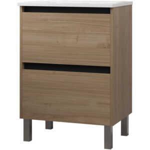 Meuble de salle de bain 60cm STAY TWO EDGE bois clair - Vasque en céramique