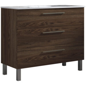 Meuble de salle de bain 100cm STAY THREE CLASSIC bois foncé - Vasque en céramique