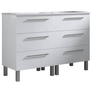 Meuble de salle de bain 120cm STAY THREE CLASSIC blanc brillant - Vasque en céramique