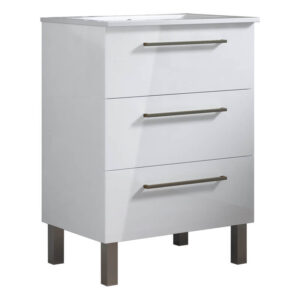 Meuble de salle de bain 60cm STAY THREE CLASSIC blanc brillant - Vasque en céramique