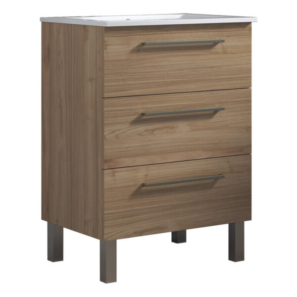 Meuble de salle de bain 60cm STAY THREE CLASSIC bois clair - Vasque en céramique