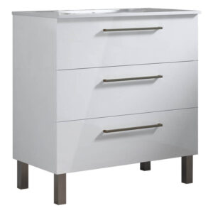 Meuble de salle de bain 80cm STAY THREE CLASSIC blanc brillant - Vasque en céramique