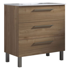 Meuble de salle de bain 80cm STAY THREE CLASSIC bois clair - Vasque en céramique