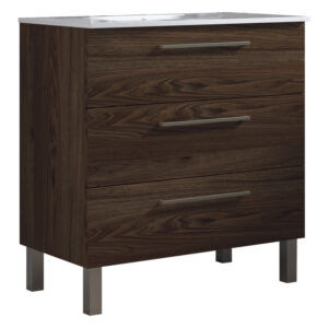 Meuble de salle de bain 80cm STAY THREE CLASSIC bois foncé - Vasque en céramique