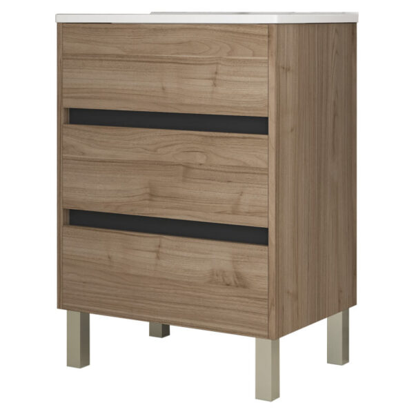 Meuble de salle de bain 60cm STAY THREE EDGE bois clair - Vasque en céramique