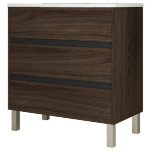 Meuble de salle de bain 80cm STAY THREE EDGE bois foncé - Vasque en céramique