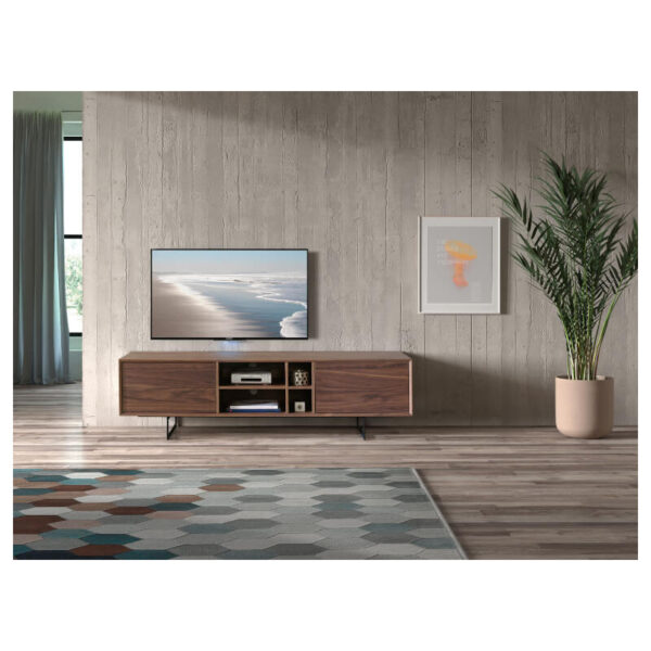 Meuble TV 180cm decors bois noyer sur pieds métalliques – Image 2