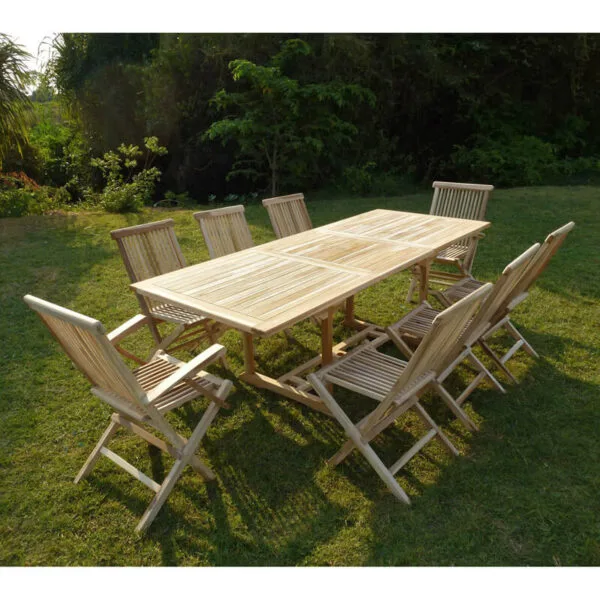 Ensemble salon de jardin en teck AMARA 6 chaises 2 fauteuils – Image 2