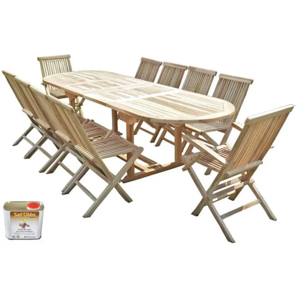 Salon de jardin en teck HENUA 8 chaises 2 fauteuils - Bundle huile