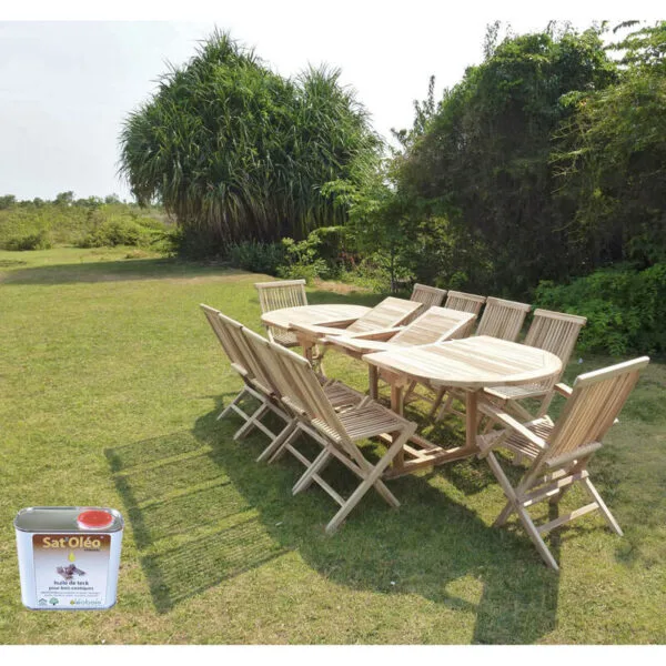 Salon de jardin en teck HENUA 8 chaises 2 fauteuils - Bundle huile – Image 2
