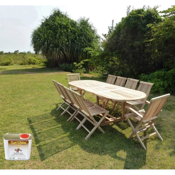 Salon de jardin en teck HENUA 8 chaises 2 fauteuils - Bundle huile – Image 3