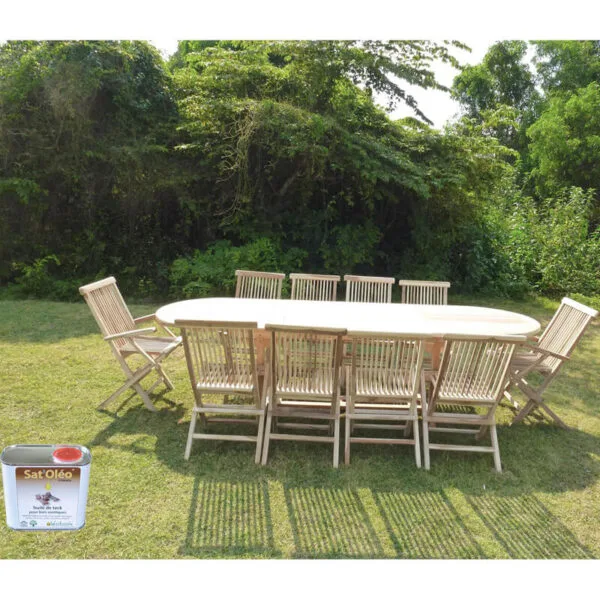 Salon de jardin en teck HENUA 8 chaises 2 fauteuils - Bundle huile – Image 4