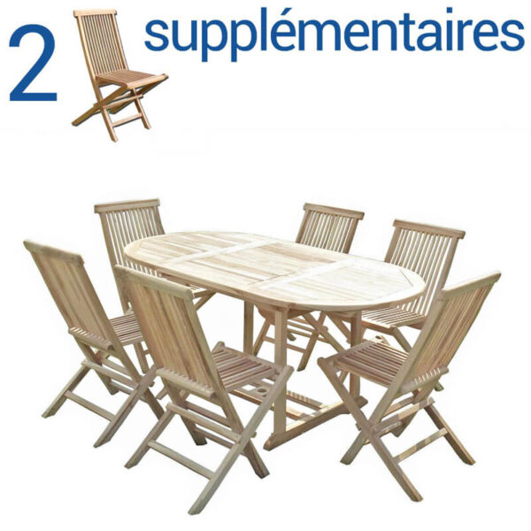 Ensemble salon de jardin en teck SOLO 6 chaises + Bundle 2 chaises