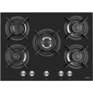 SOGELUX Plaque gaz 5 feux PC519NF 70cm table de cuisson en verre noir